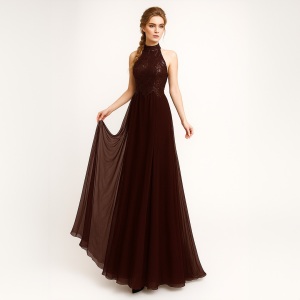 Coffee halter dress