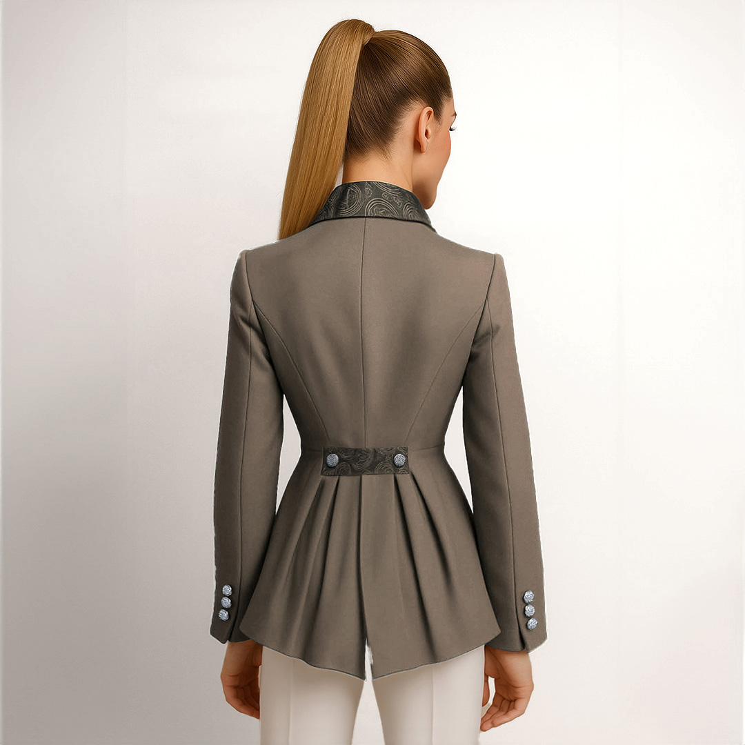 Korte Taupe Rijjas met Waaierrok en Hoge Taille - Afbeelding 3