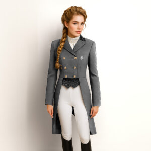 Luxe Lange Zilvergrijze Rijjas met Kristallen