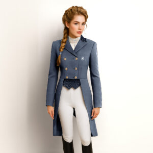 Luxe Lange Denim Dressuurjas met Kristallen