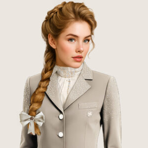 Handgemaakte off-white zijde plastron met champagne details”