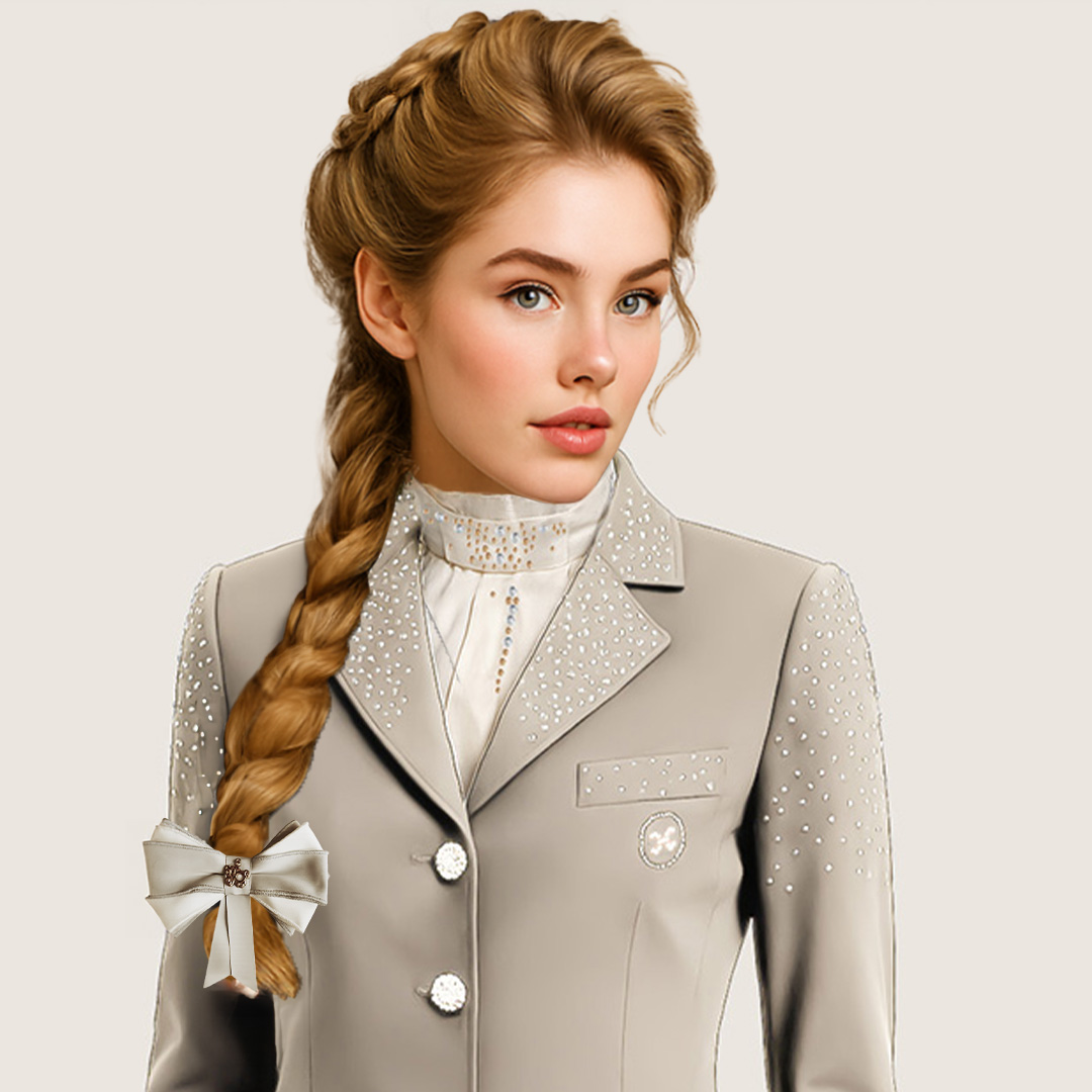 Handgemaakte off-white zijde plastron met champagne details”